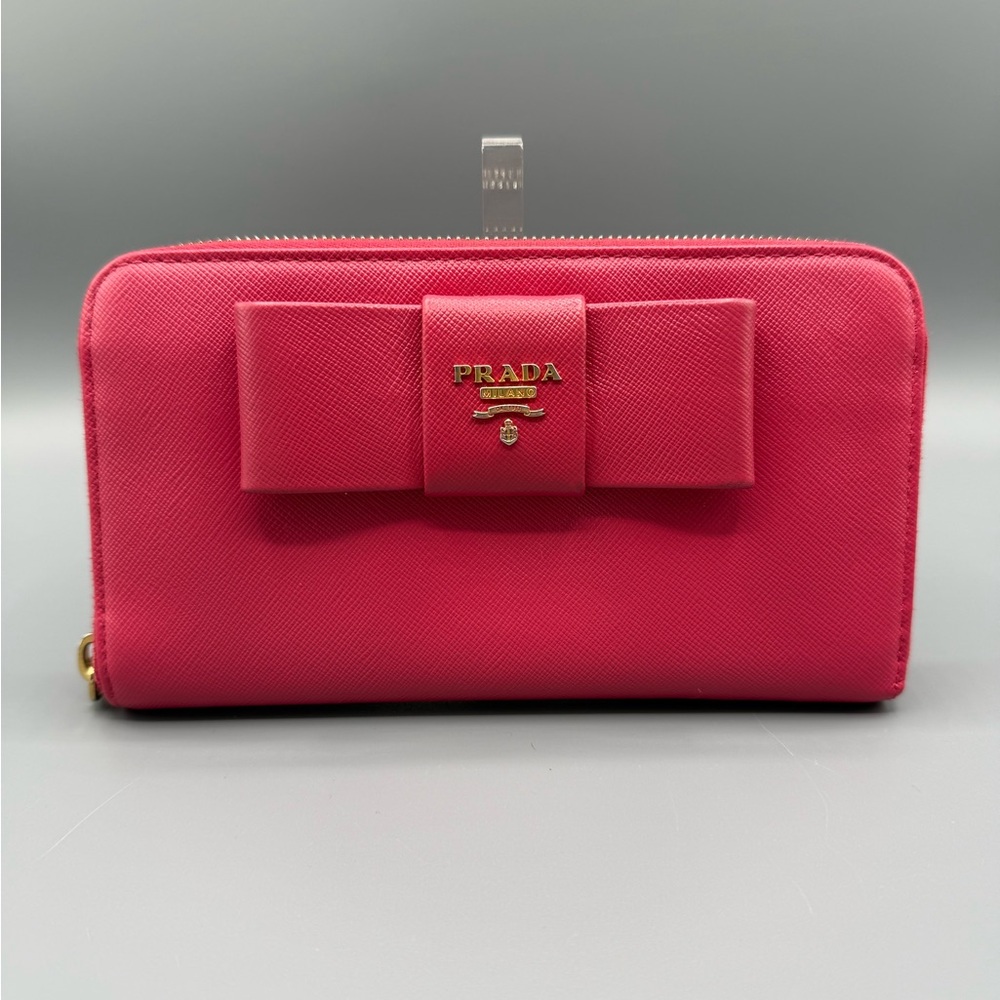 Authentic Prada Pink Peony Lux Bow Zip Around